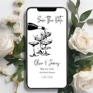 Hand-Drawn Digital Save the Date Invitation Template,Editable Fun Whimsical Wedding Evite,Elopement Illustrated Modern Elegant Mobile Invite