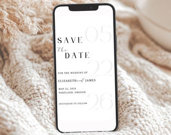 Electronic Modern Save The Date Template, Minimalist Elegant Save the Date Evite, Digital Wedding Invite, iPhone Invitation, Elopement Ecard