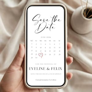 Electronic Calendar Save The Date Template, Modern Minimalist Save the Date Evite, Digital Wedding Invite, Ecard, iPhone Invitation