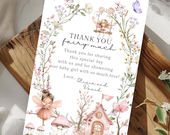 Editable Fairy Baby Shower Thank You Card,Floral Garden Fairy Note Template, Little Fairy on the Way,Wildflower Butterflies 4x6 Canva 18