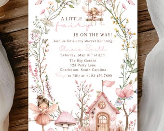 Pink Floral Boho Fairy Baby Shower Invitation,Editable A Little Fairy Is On The Way Whimsical Baby Shower Invite,Fairy Garden Party Evite 18
