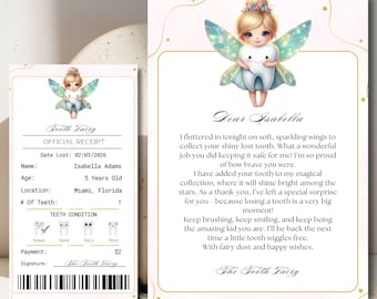 Editable Girl Tooth Fairy Letter And Receipt Set, Printable Pink Tooth Fairy Kit For Girls, Lost Tooth Certificate, Tooth Fairy Note Bundle