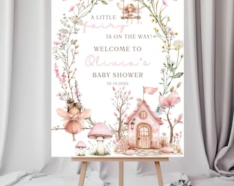 Boho Floral Little Fairy Baby Shower Welcome Sign, Editable Wildflower Butterflies Fairy Garden Baby Shower Party Decor,Baby Poster Board 18