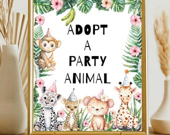 Editable Adopt a Party Animal Birthday Sign, Girl Wild Birthday Table Sign, Safari Birthday Decor, Jungle Animals Adoption, Zoo, Canva 12