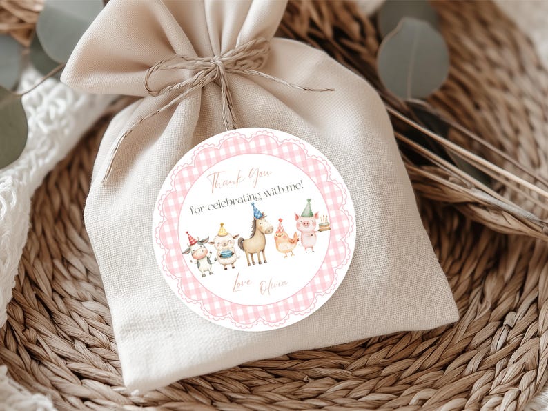 Barnyard Birthday Thank You Tag, Editable Farm Animals Party Favor Tags ...