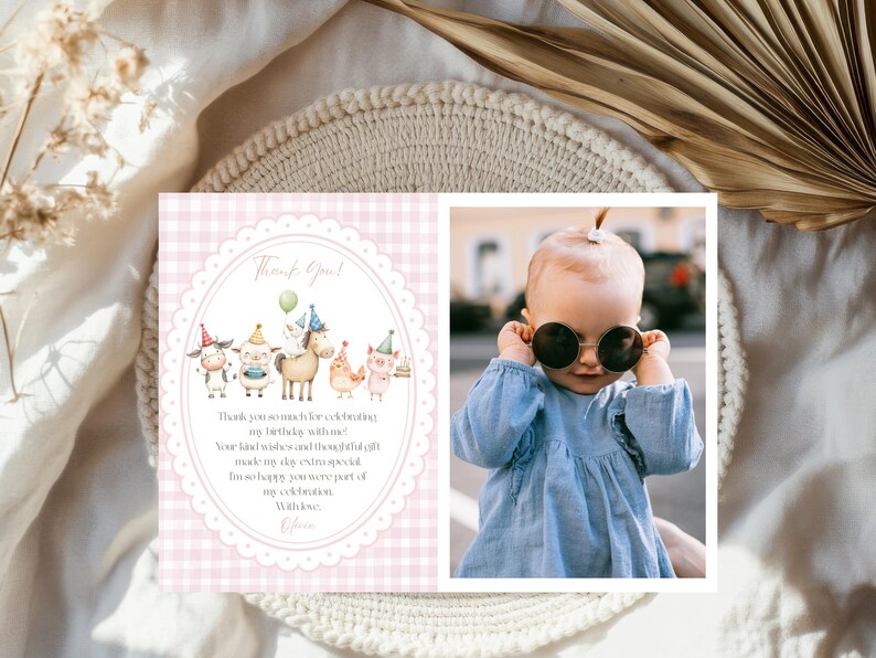 Pink Oink Baa Moo Turning Two Girl Barnyard Birthday Invitation Template, Editable Farm Animals Gingham Country Second Birthday Invite 15 image 12