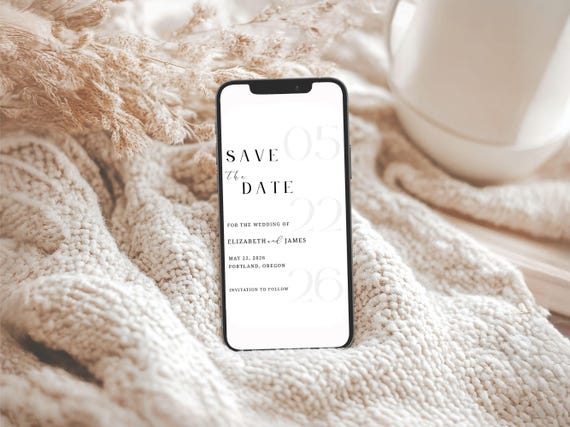 Electronic Modern Save The Date Template, Minimalist Elegant Save the Date Evite, Digital Wedding Invite, iPhone Invitation, Elopement Ecard