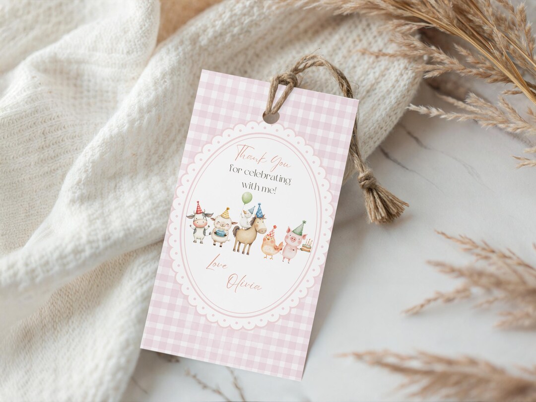 Barnyard Birthday Thank You Tag, Editable Farm Animals Party Favor Tags ...
