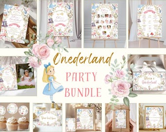 Alice in Wonderland Birthday Party Bundle, Editable Whimsical Mad Tea Party Set, Floral Onederland Storybook Invite,Fairytale Party Decor 62