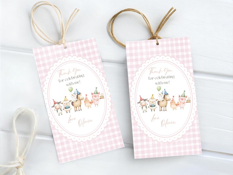Barnyard Birthday Thank You Tag, Editable Farm Animals Party Favor Tags ...