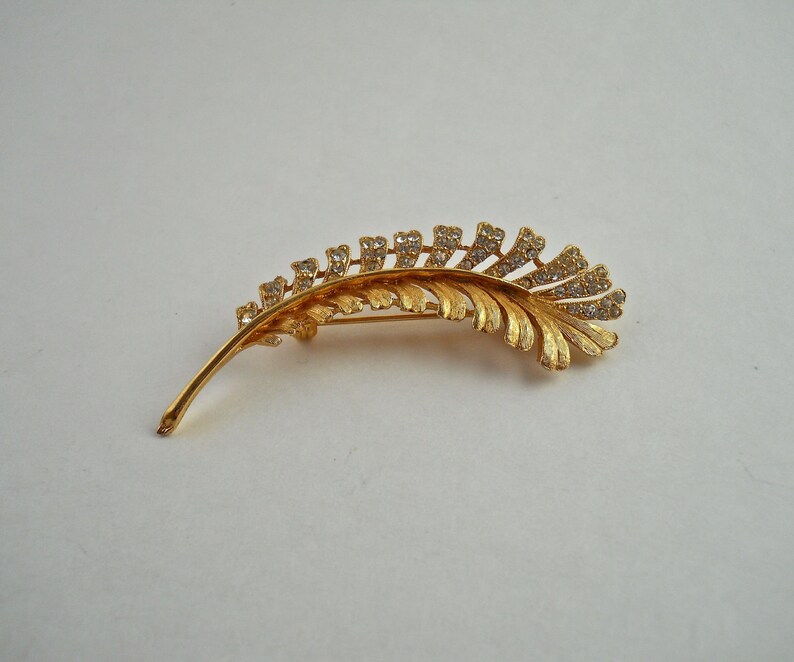 Pave Set Rhinestone Feather Brooch. image 2