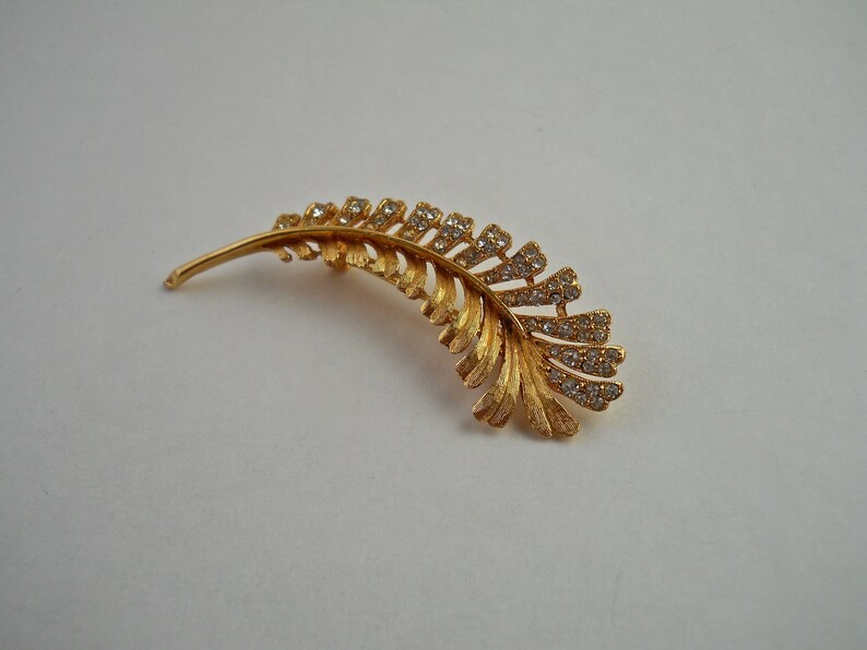 Pave Set Rhinestone Feather Brooch. image 5