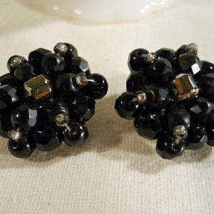 West Germany Black Glass Clip On Earrings image 1