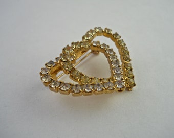 Rhinestone Double Heart Brooch.