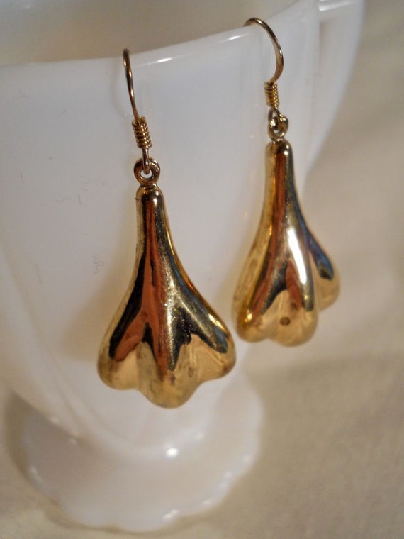 Gold Tone Sterling Silver Hollow Drop Earrings