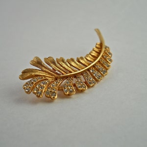 Pave Set Rhinestone Feather Brooch. image 1