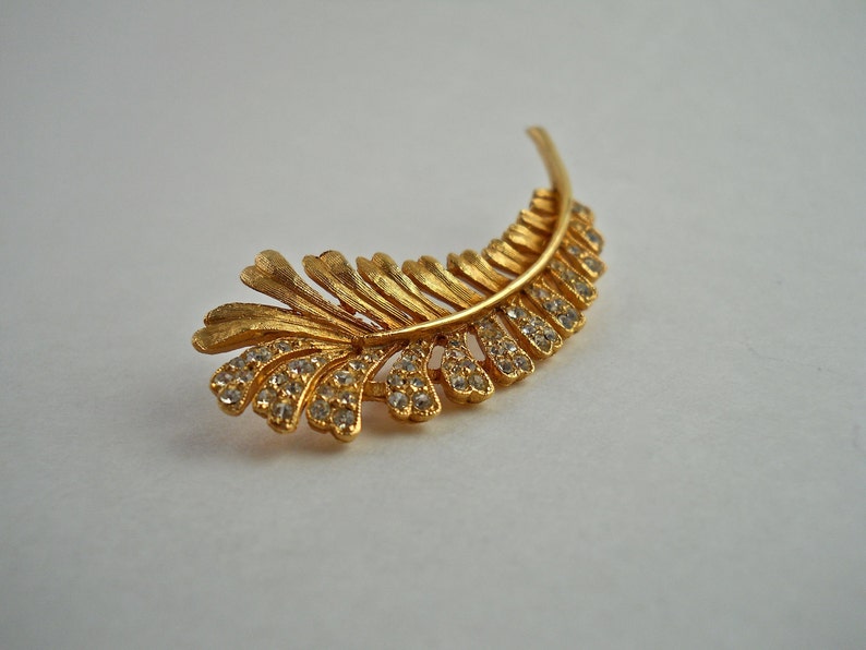 Pave Set Rhinestone Feather Brooch. image 1