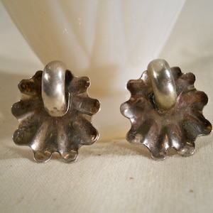 Sterling Silver Abstract Screw Back Earrings