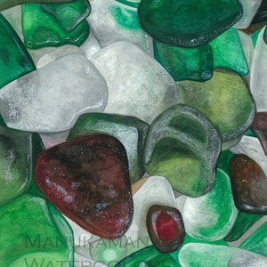 Cape Cod Sea Glass Study Number 3. Aquarel door Damon Crook (print geschikt voor 11 x 14 frame)