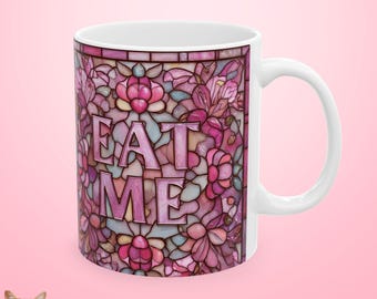 Pink Stained Glass Floral Panel Mug | Ceramic Coffee Cup