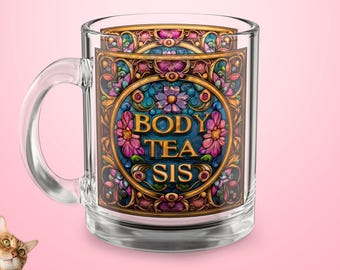 Body Tea Sis Glass Mug | Stained Glass Floral Design