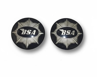 Par de accesorios vintage para motocicleta, estilo retro clásico, color negro y plata, personalizados para motos BSA británicas.