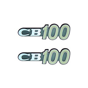 May include: Two CB100 emblems. Each emblem has the text "CB100" in a stylized font. The letters "CB" are in a light blue color, and the numbers "100" are in a light green color. The background is white.