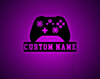 Game Controller Holz Wand Kunst Led Licht-Gamer Name Zeichen-Spiel Zimmer Dekor-Gaming Wohnkultur-Videospiel Kunst-Weihnachtsgeburtstagsgeschenk für Gamer
