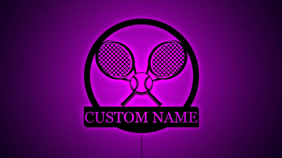 Tennis Racket Sign Custom Custom Ball Racket Tennis Wood Wall Art LED Light Personalized Tennis ...