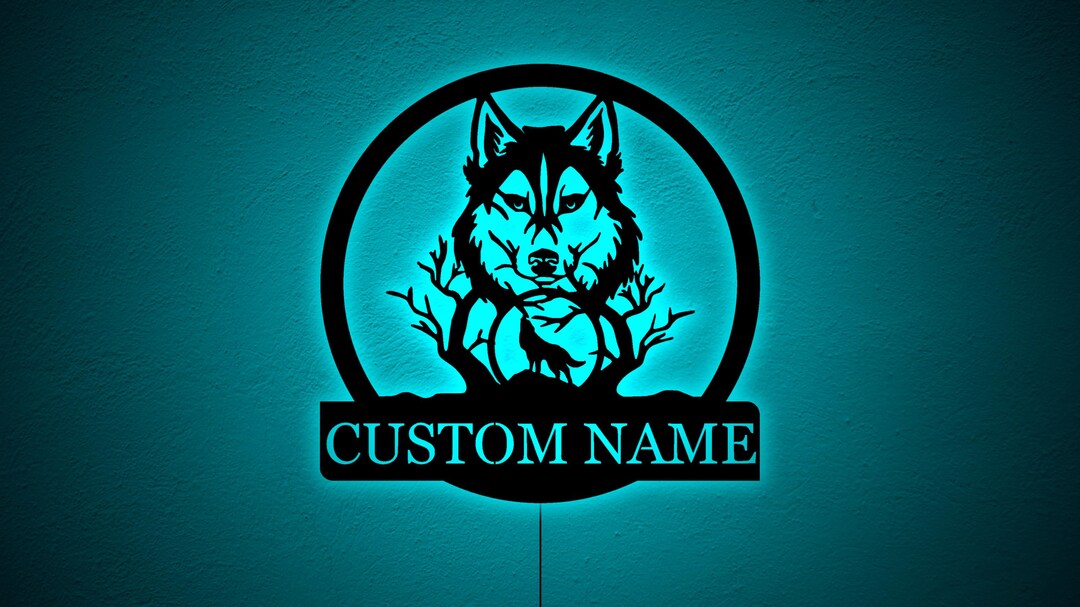 Custom Wolf Wood Sign LED Light-wolf Name Signs-howling Wolf Wall Art ...