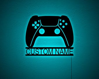 Game Controller Wood Wall Art Led Light-Gamer Name Sign-Game Room Decor-Gaming Home Decor-Video Game Art-Christmas Birthday Gift for Gamers