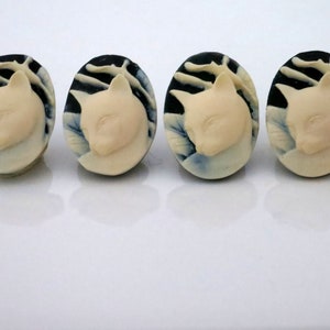 4 Kitty Cat Buttons Black and Ivory Colored Face 4 Cat Buttons 3D Wedgwood Style