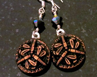 Brincos de libélula em vidro dourado e preto 3 libélulas 3D brincos pendentes AB Cristais Swarovski Fios de orelha de prata esterlina