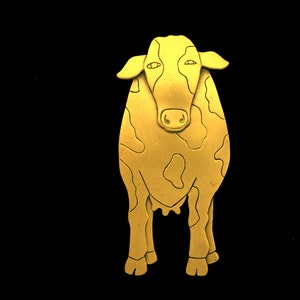 Rare Vintage Pin Brooch Cow Farm Collectible Cow Antiqued Gold Brooch Pin US JJ Jonette
