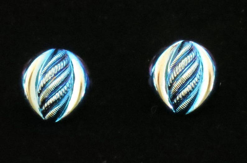 Earrings Vintage Cabochon Glass Earrings Electric Turquoise Blue Scarab Button Earrings