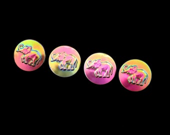 3 Elephant Czech Glass Buttons Bright Iridescent Bright Pink and Gold