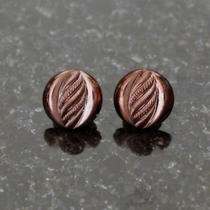 Earrings Vintage Cabochon Glass Earrings Copper Colored Scarab Button Earrings