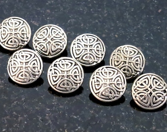 8 Silver Colored Metal Buttons Celtic Knot Buttons 8 Gaelic Irish Ireland Buttons with Metal Shank