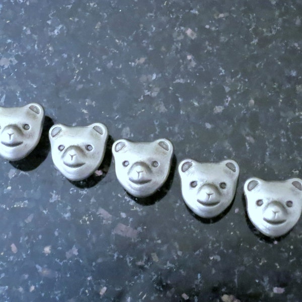4 Teddy Bear Antiqued Silver Metal Buttons Made in Italy Bamse World's Strongest Bear 3D