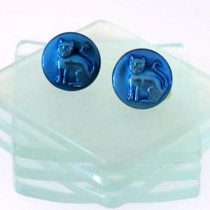 Orecchini in vetro a forma di gattino e felino Orecchini a perno blu cobalto Orecchini in vetro ceco