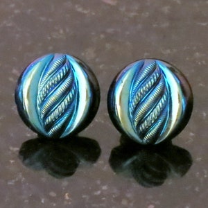 Earrings Vintage Cabochon Glass Earrings Electric Turquoise Blue Scarab Button Earrings