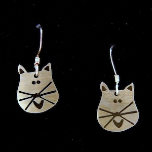 Handmade Adorable Kitty Cat Earrings Attention Cat Lovers Full Perky Cat Face