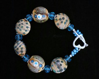 Handmade Bracelet Turquoise Blue Lampwork Beads Heart Toggle Clasp