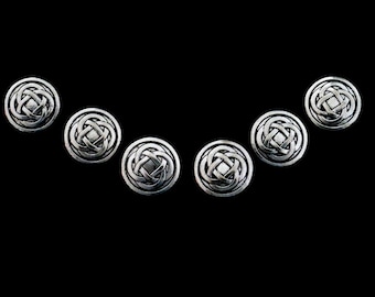 6 Silver Metal Buttons Celtic Knot Gaelic Irish Ireland Buttons Slightly Domed with Metal Shank