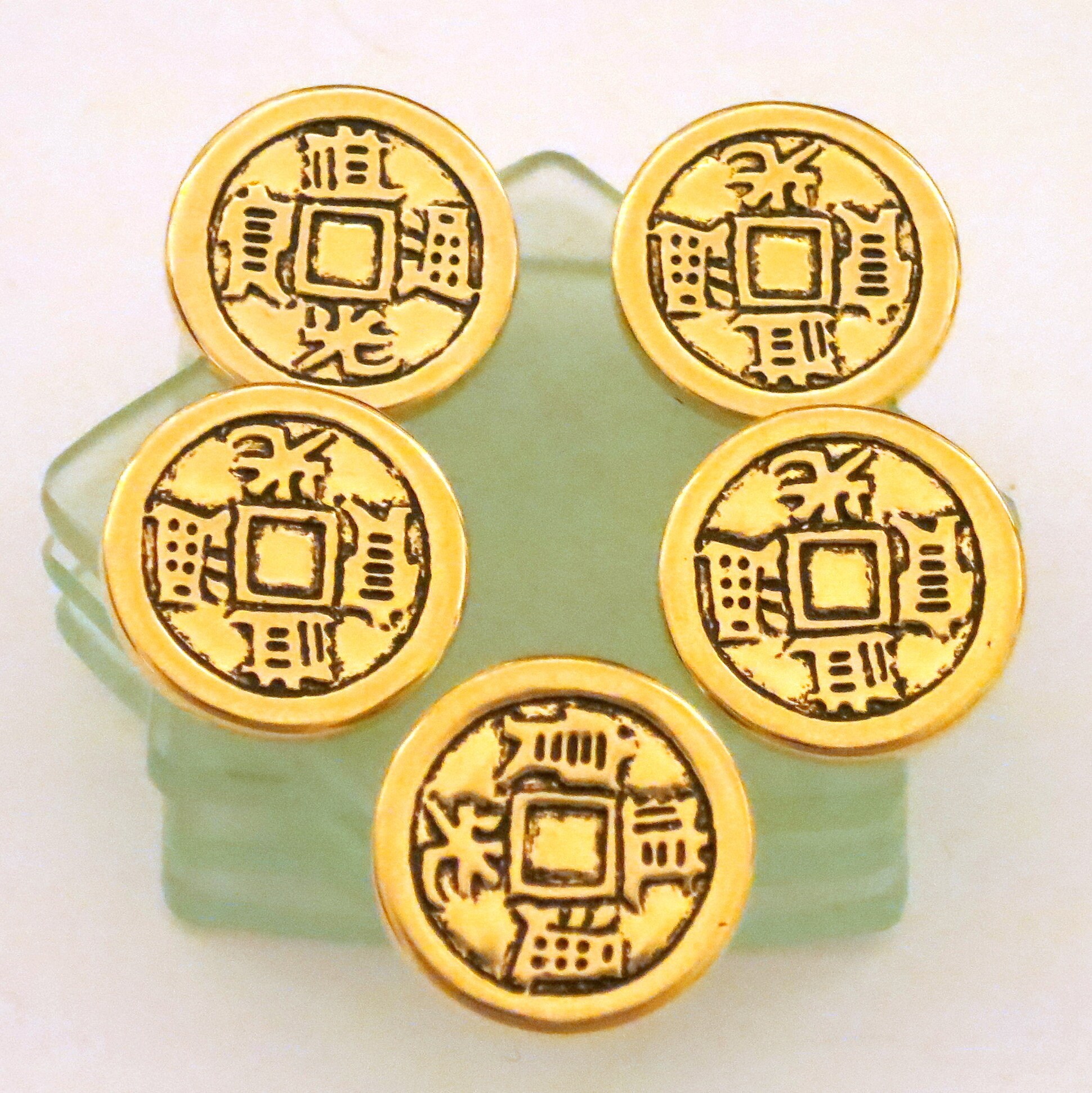 Asian Style Button 4 Gold Asian Coin Style Buttons With Black Accents 4 Shank Buttons 7/8 ...