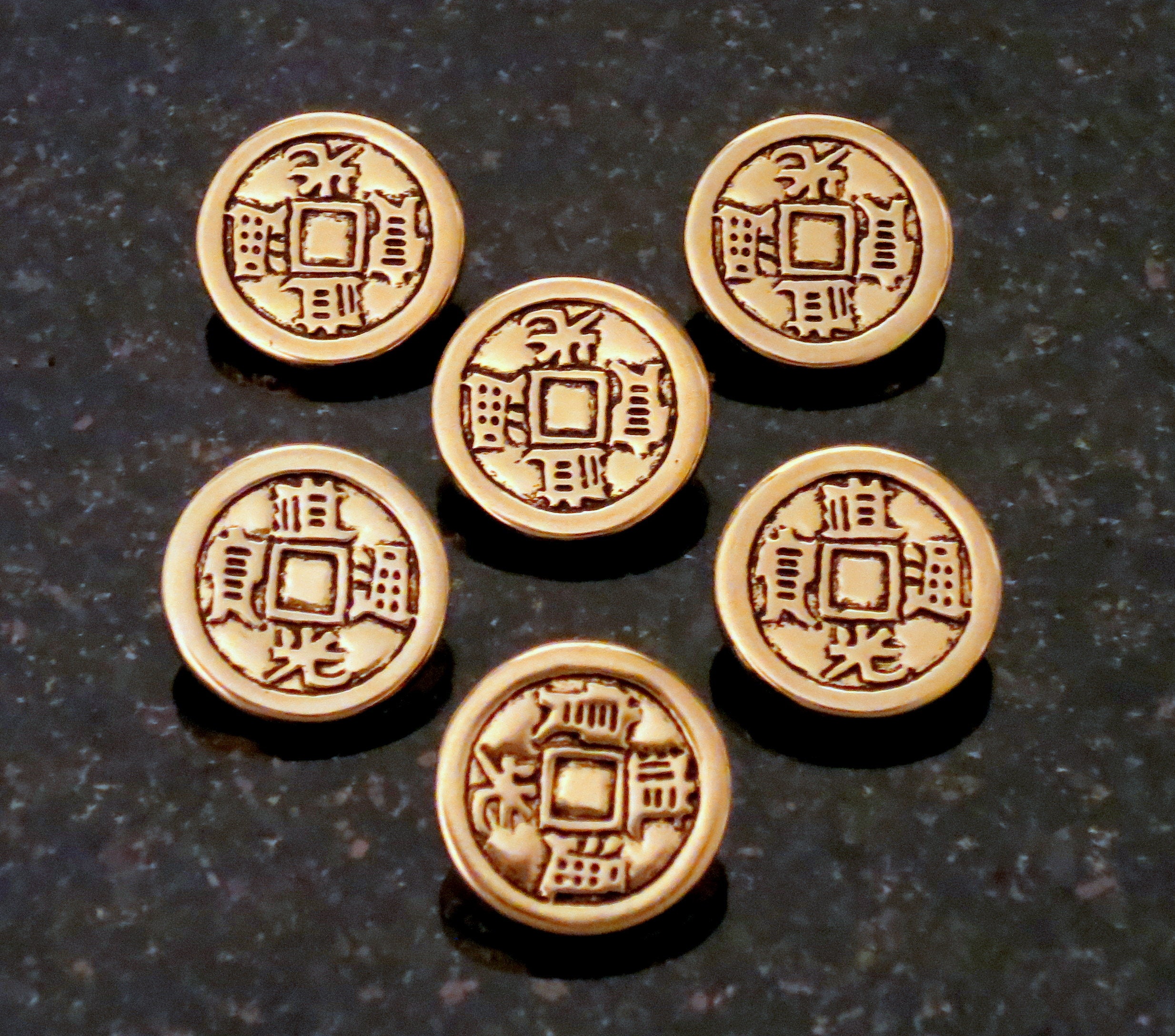 Asian Style Button 4 Gold Asian Coin Style Buttons With Black Accents 4 Shank Buttons 7/8 ...