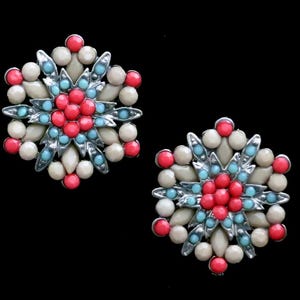 2 Southwestern Color Buttons Flower Floral Star 1" Mosaics Orange Green Glass Metal