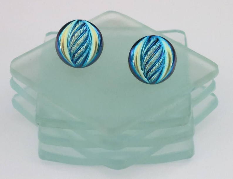 Earrings Vintage Cabochon Glass Earrings Electric Turquoise Blue Scarab Button Earrings