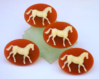 2 Horse Pony Stallion Equestrian Buttons Brown Orange and Ivory Colored 3D Wedgwood Style