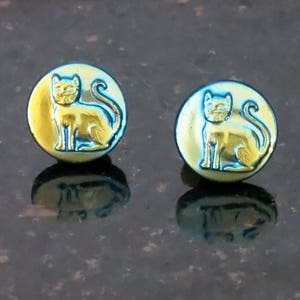 Cat Glass Kitty Cat Feline Earrings Electric Turquoise Blue Green Post Earrings Czech Glass Earrings